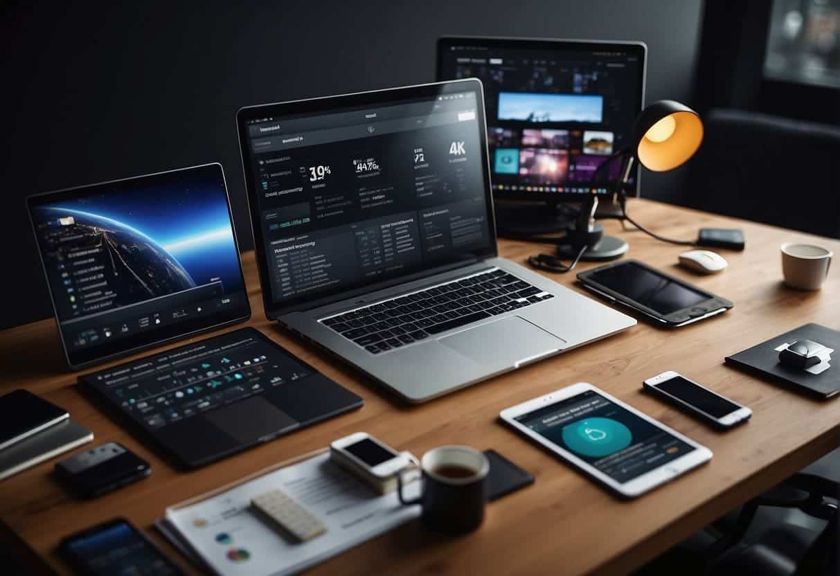 Various digital marketing tools and packages interact and morph, symbolizing customization and flexibility in the digital marketing industry