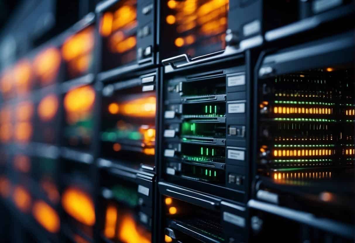 A network of interconnected servers and data centers protected by firewalls and encryption. Secure web practices implemented on finance websites