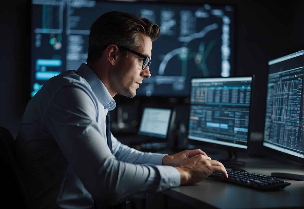 A person analyzing data on a computer to create trustworthy finance content
