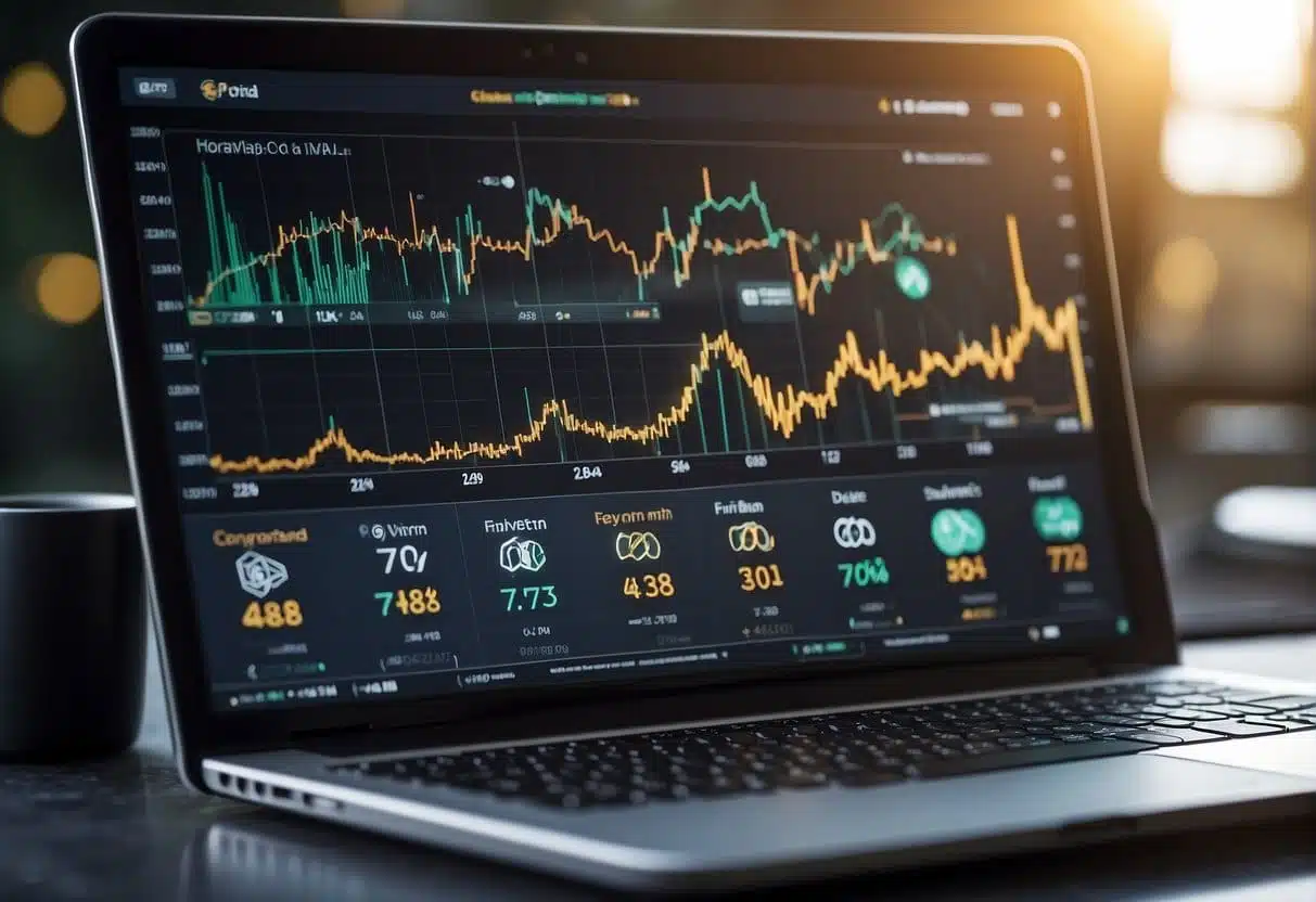 Cryptocurrency logos and charts displayed on computer screens, with financial data and graphs showing the impact on fintech websites