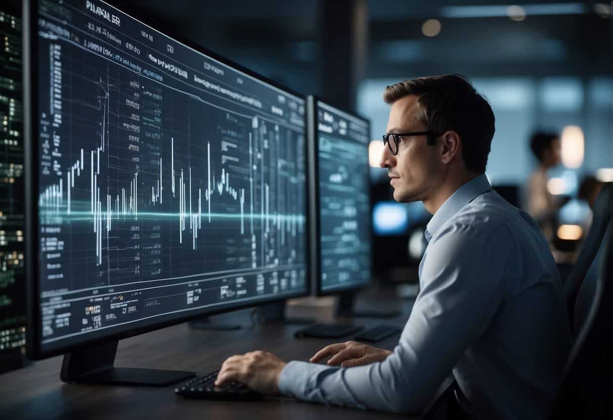AI algorithms analyzing data, selecting keywords, and optimizing content for search engines