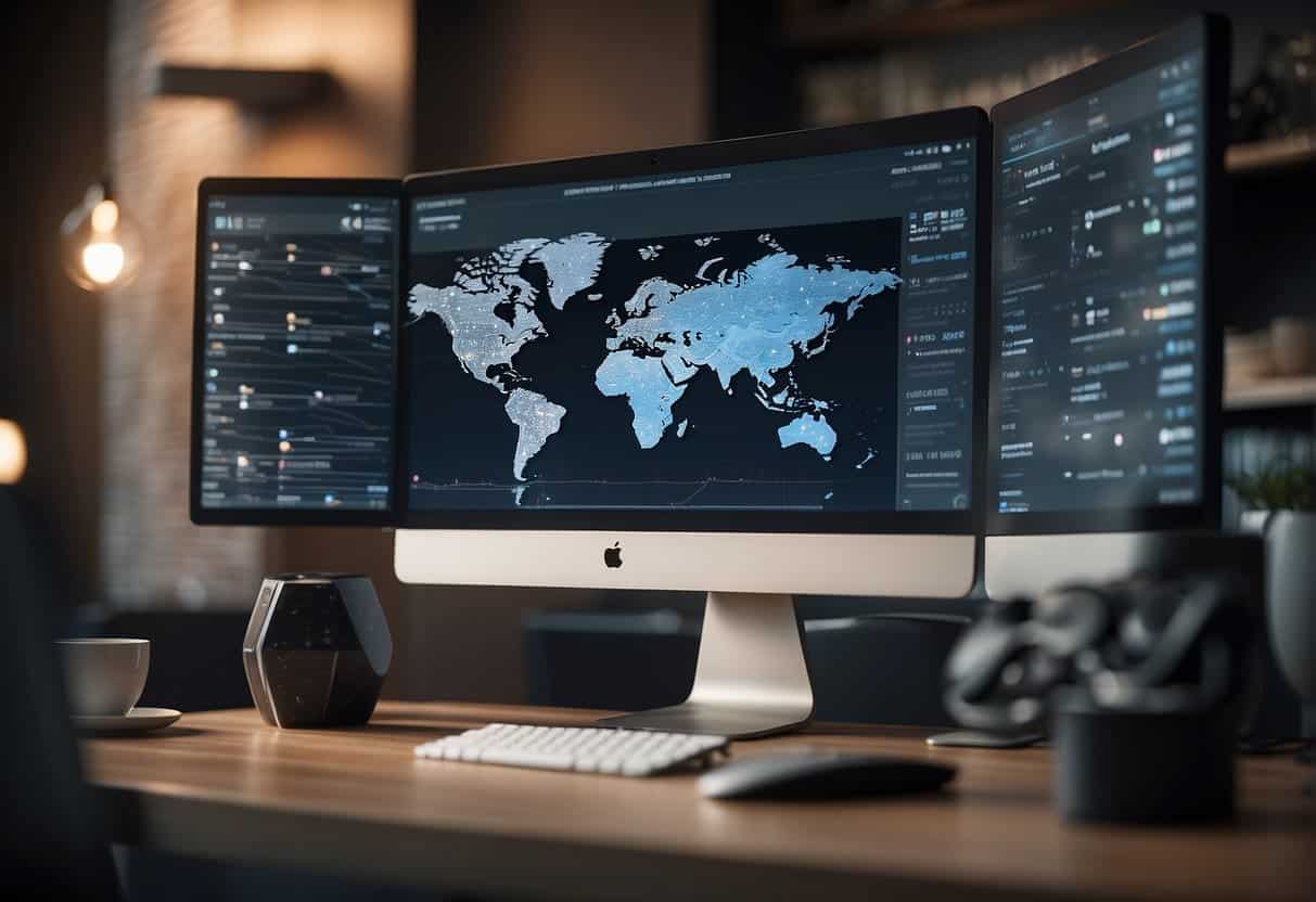 AI algorithm optimizing website content for SEO, with data analysis and strategy planning