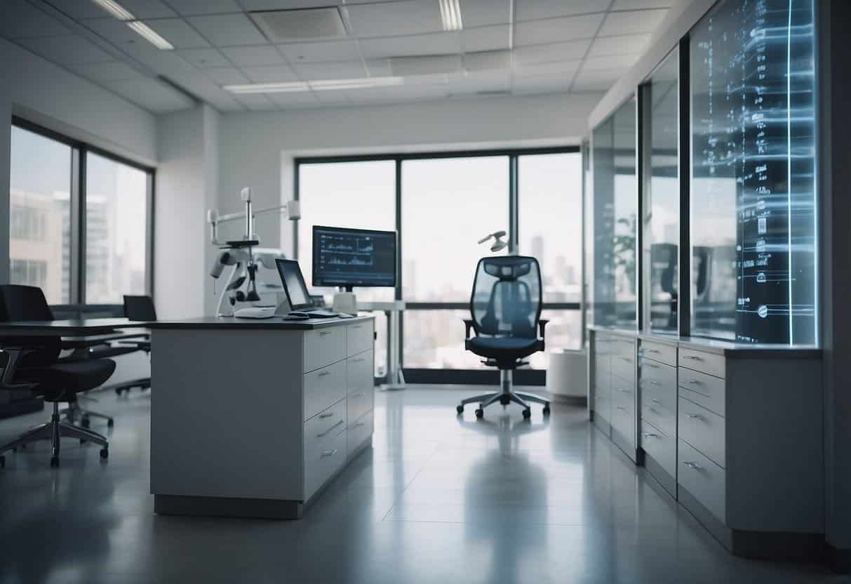 A small medical practice with AI technology analyzing patient data for improved healthcare outcomes
