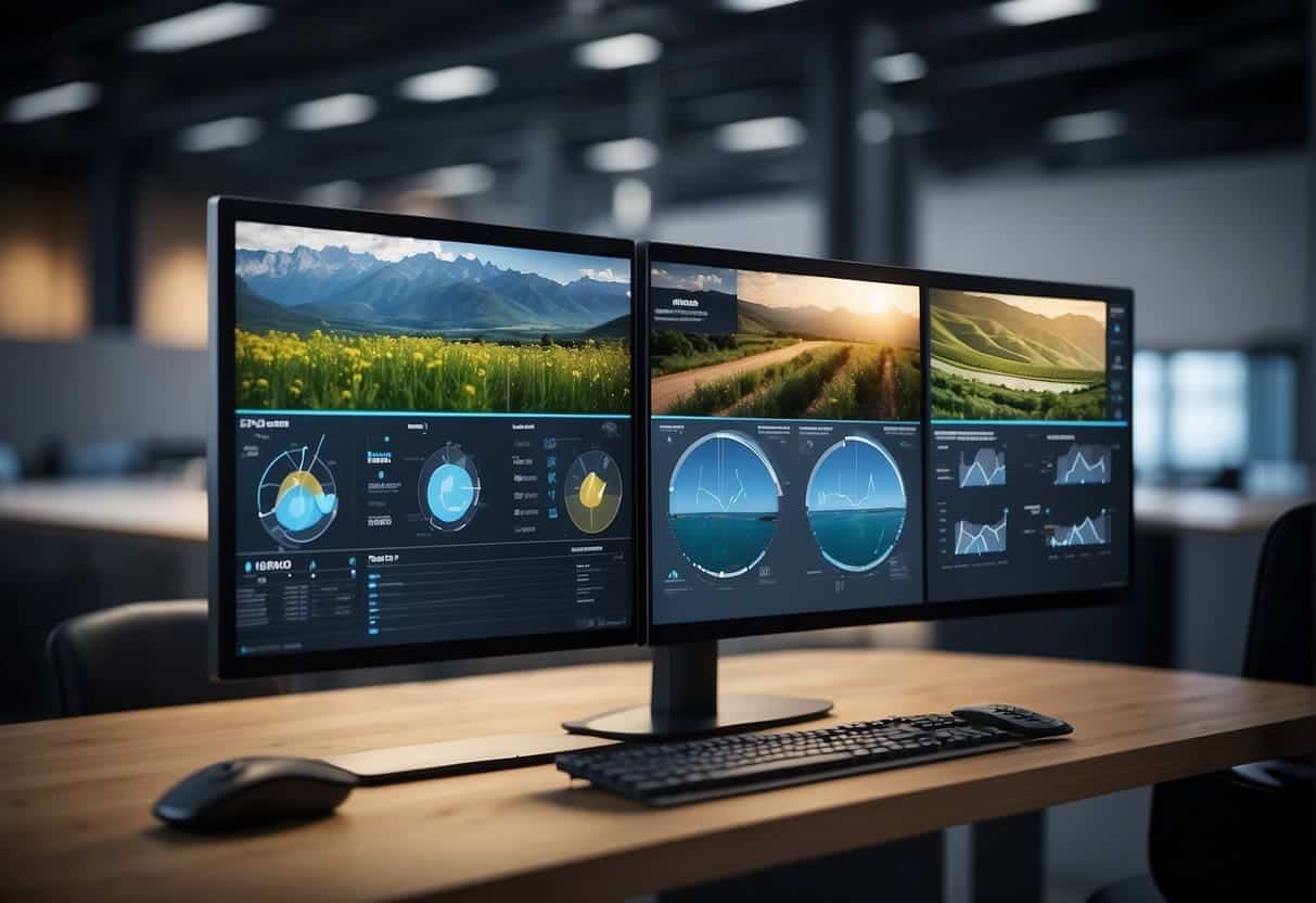 An AI system monitors and manages environmental resources. It optimizes business practices for sustainability