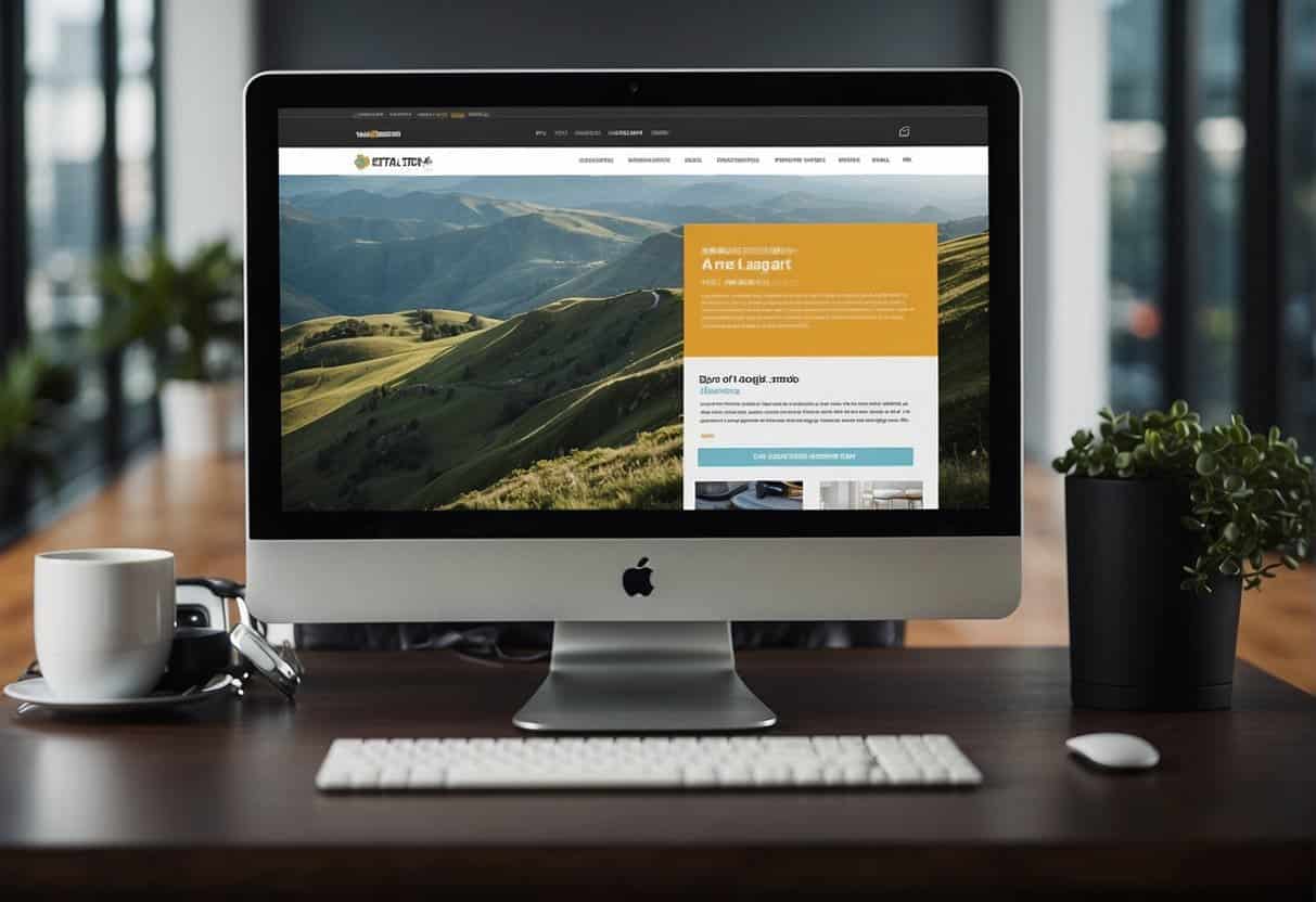 A computer screen displaying a website layout with optimized meta tags, clean URL structures, and mobile-friendly design elements