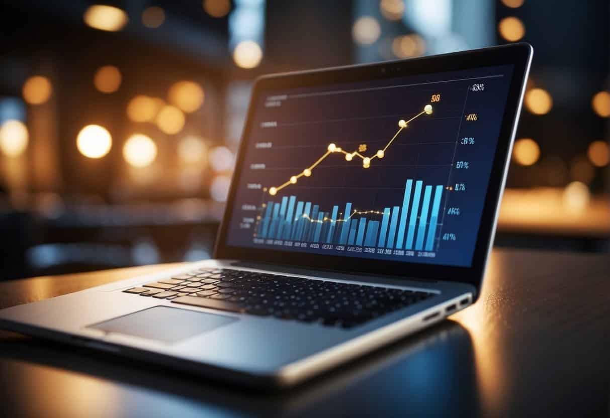 A bar graph showing rising fintech adoption rates, with a line graph depicting increasing usage statistics