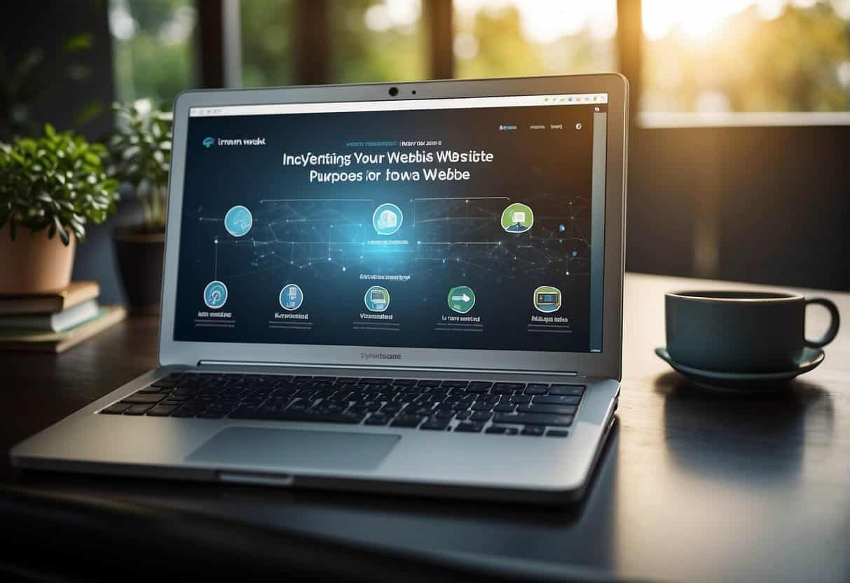 A computer screen displaying various website templates with a title "Identifying Your Website's Purpose How to Choose the Right Template for Your Website" above it