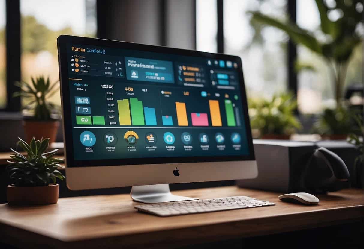 A computer screen displaying a WordPress dashboard with various plugin icons, representing performance optimization and enhanced website functionality