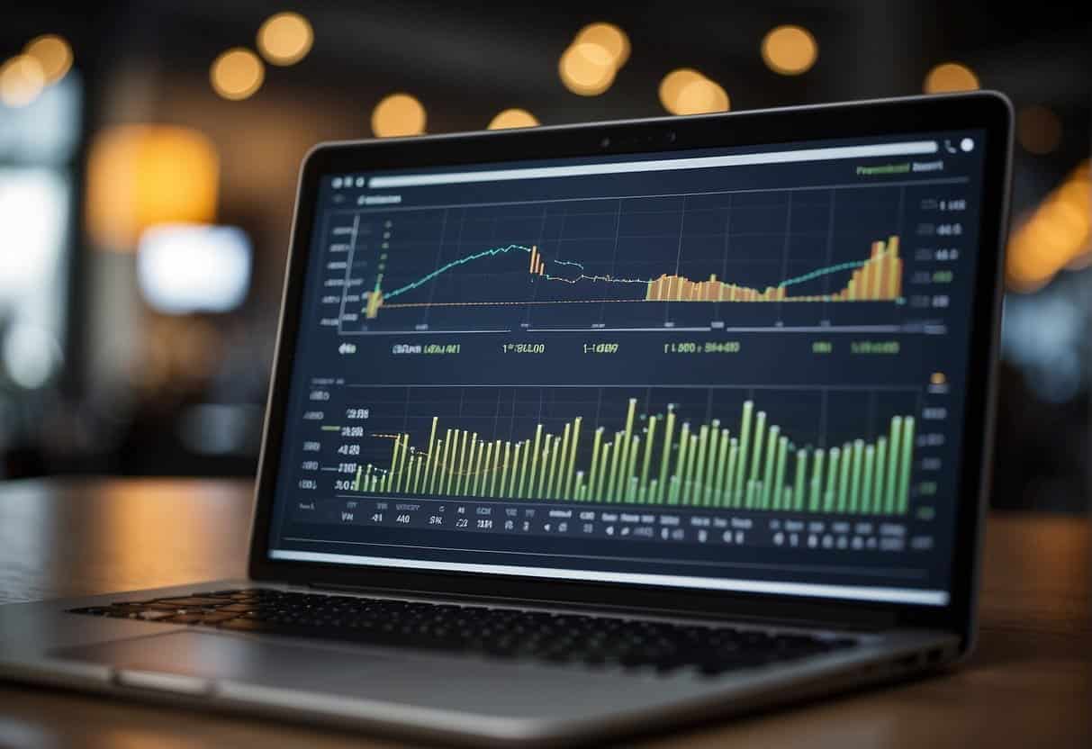 A chart showing social media metrics increasing with a sales graph in the background. Graphs and numbers are highlighted to show growth and optimization