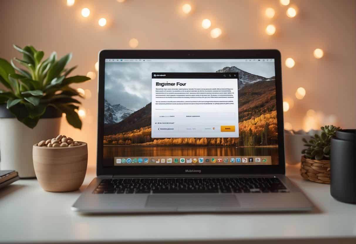 A computer screen with a Mailchimp dashboard open, showing the "Beginner's Guide to Using Mailchimp for Email Marketing" with a list of frequently asked questions