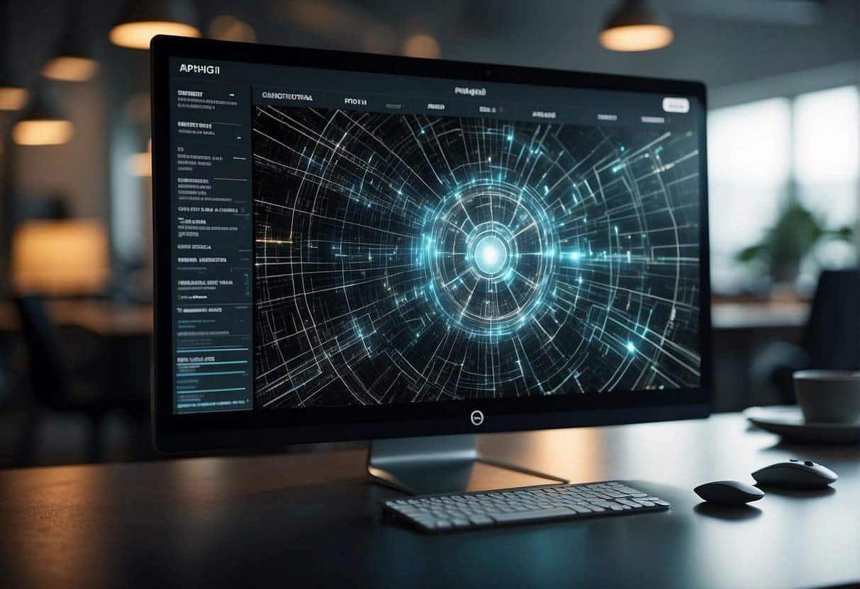 A computer screen displaying a website with various interactive features connected to an API, showcasing seamless user experience in modern web design