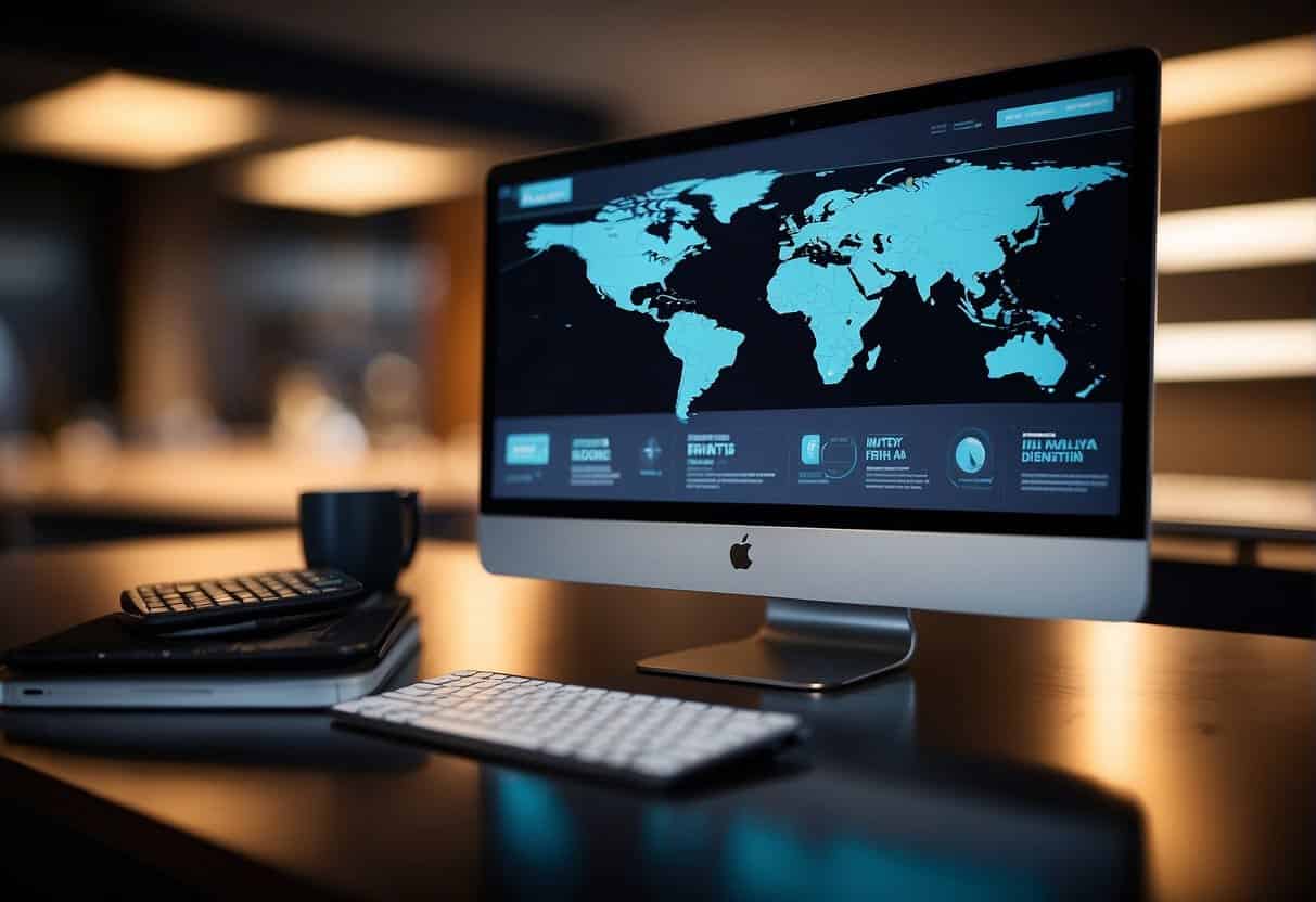 A computer screen displaying a responsive website on multiple devices, with a focus on seamless navigation and consistent design elements