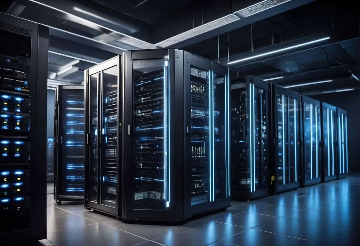 A network of interconnected servers and data storage units, with virtualization technology and remote access capabilities for web design