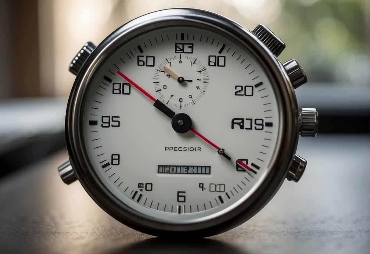 A computer screen shows a website's page load time data. A stopwatch hovers nearby, emphasizing the need for speed optimization