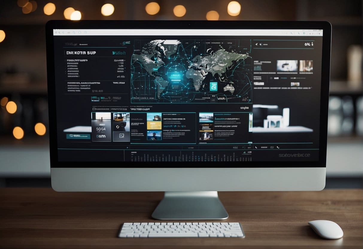 A computer screen displaying a website with intricate SVG graphics and tools surrounding it for editing and enhancing visuals