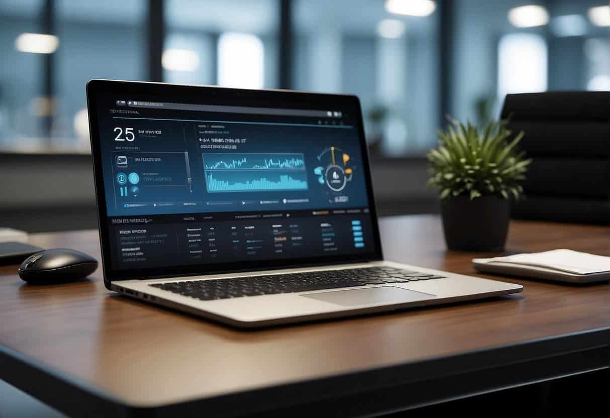 A modern office desk with a laptop displaying a website with a background video. The video is subtle and complements the content without distracting