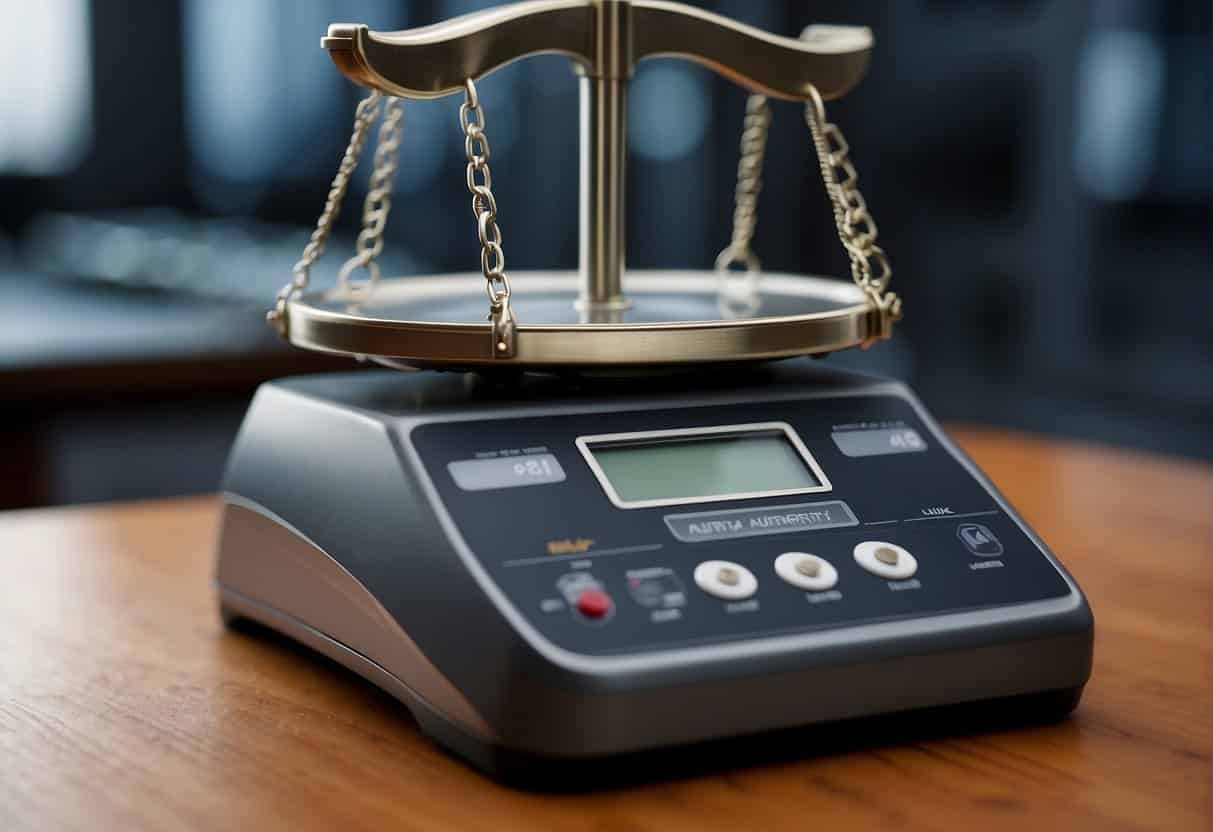 A scale with "Topical Authority" on one side and "Domain Authority" on the other, with SEO elements surrounding them