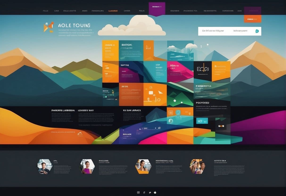 A sleek and modern website layout with bold typography and vibrant colors. Engaging graphics and icons that convey the company's story and values