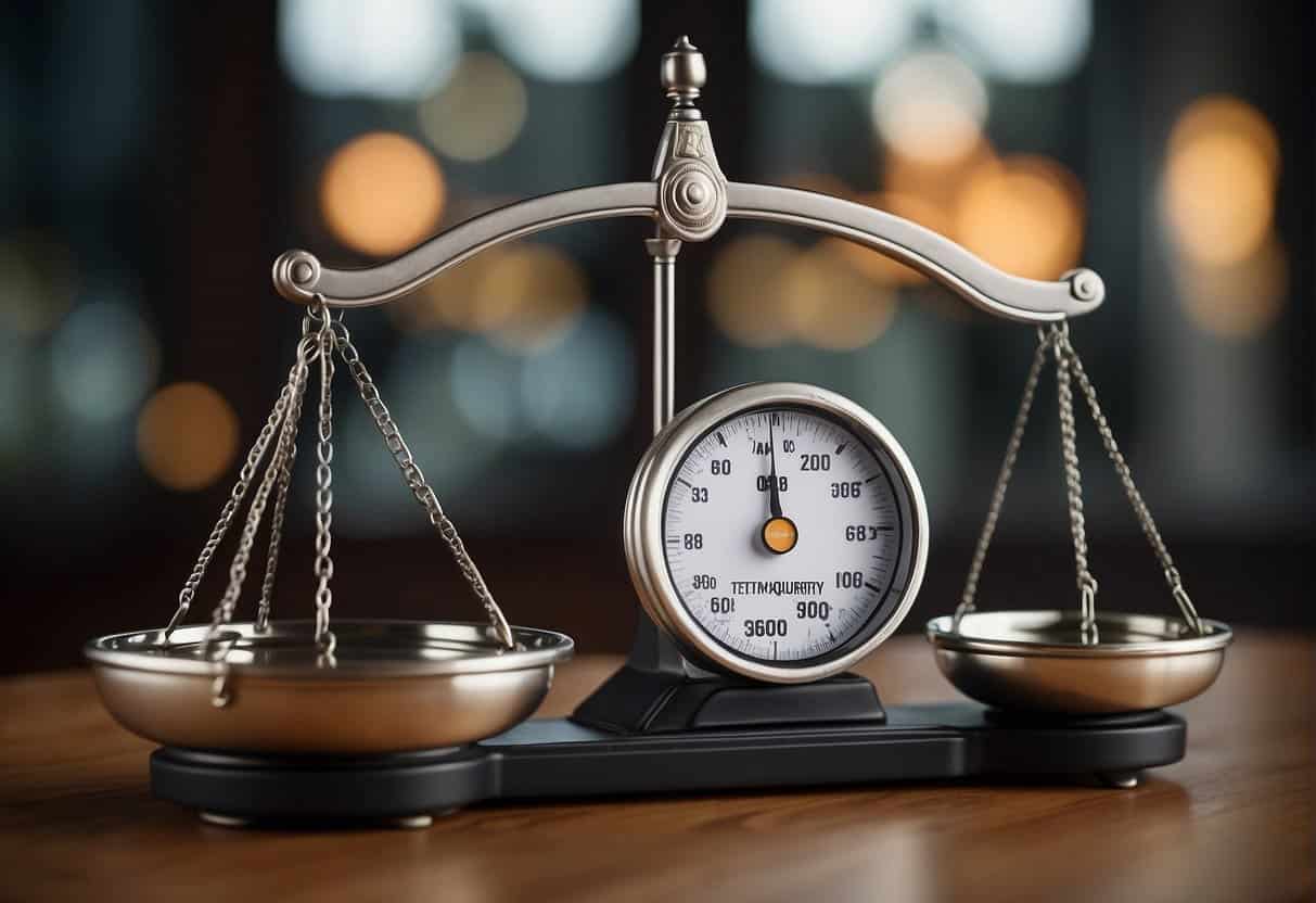 A scale with "Topical Authority" on one side and "Domain Authority" on the other, with SEO elements balancing them in the middle