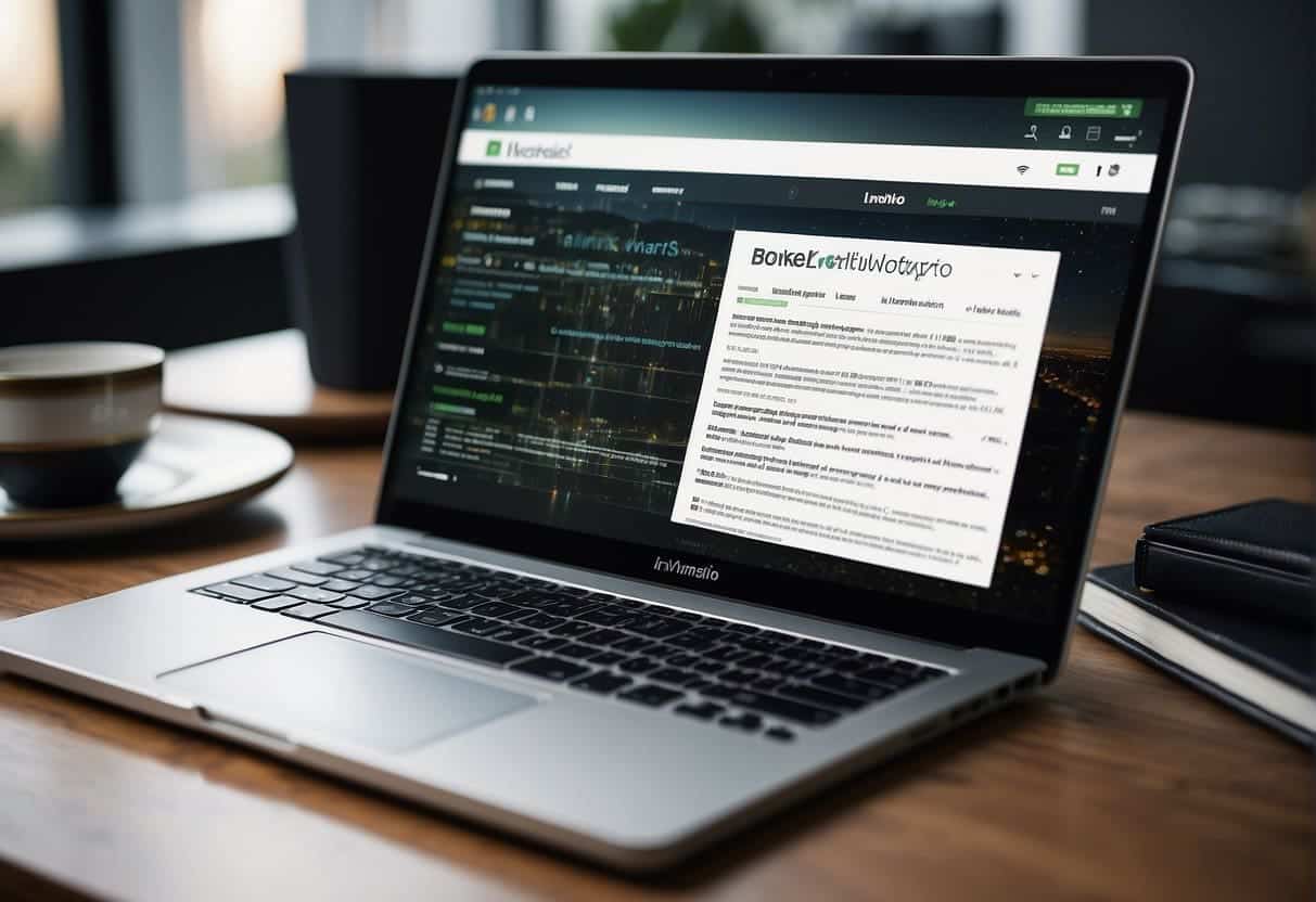 A laptop displaying a portfolio website, surrounded by SEO keywords and a search engine results page