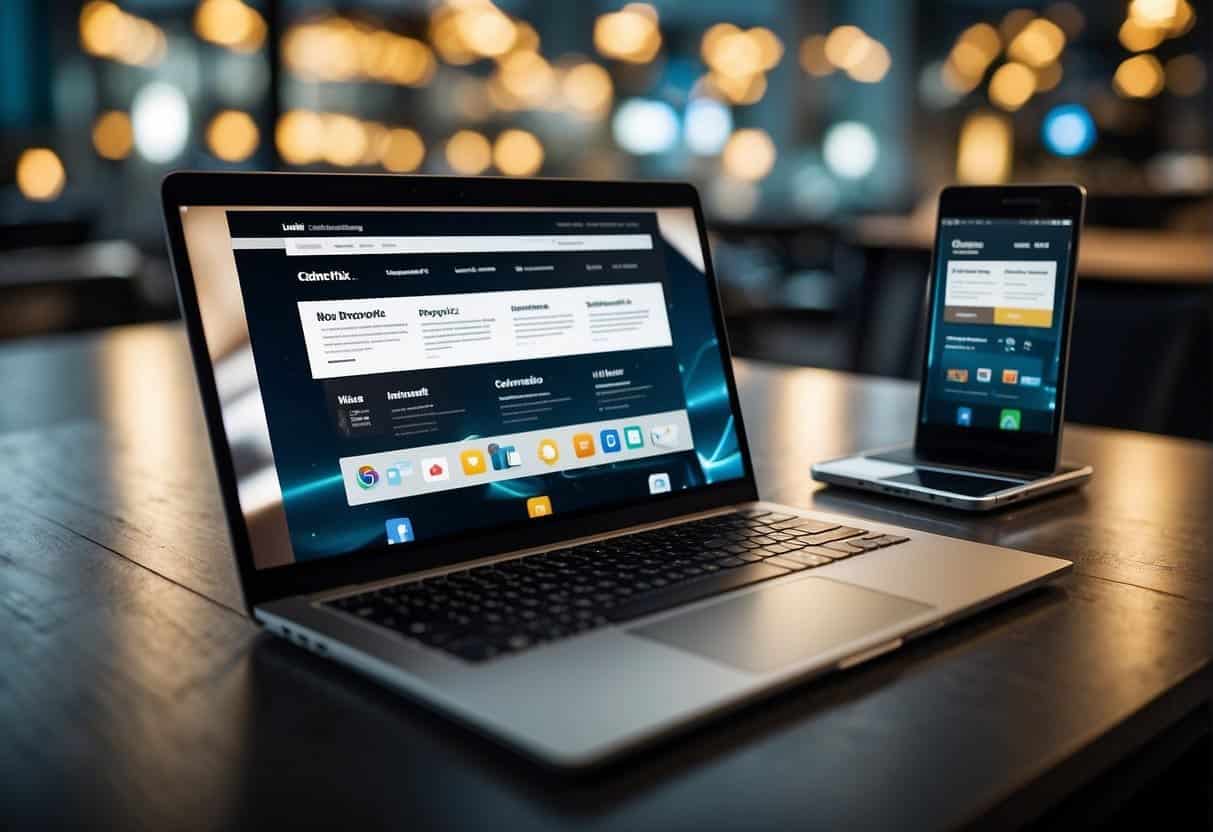 A laptop, tablet, and smartphone displaying a website, each with a different browser open. The devices are arranged in a neat grid, showcasing responsive design