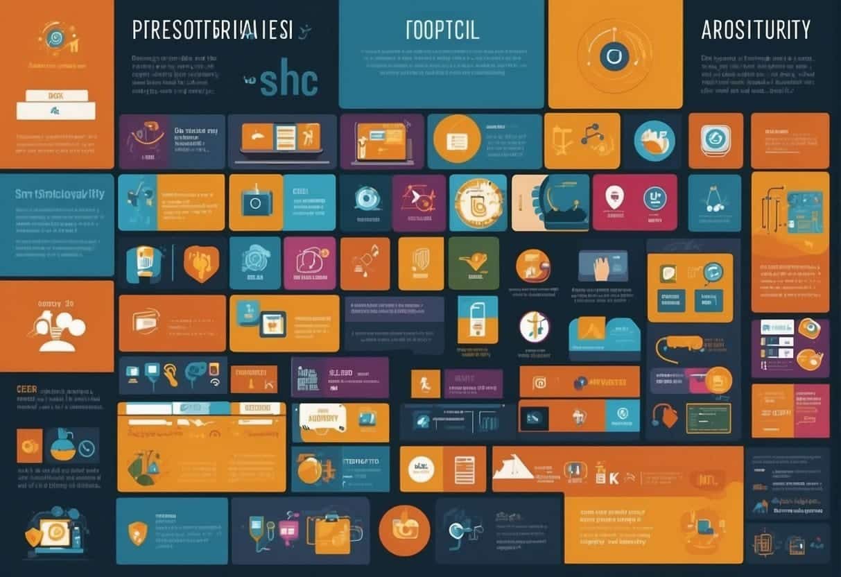 A diverse range of industry verticals depicted with relevant symbols and icons, showcasing the contrast between topical authority and domain authority in SEO strategies