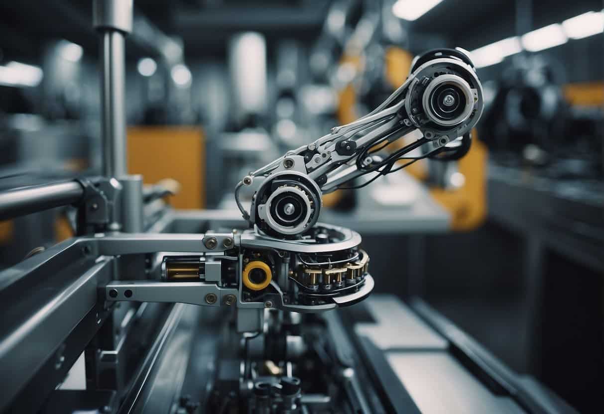 Robotic arms seamlessly weaving intricate patterns into traditional crafts. AI algorithms optimizing manufacturing processes