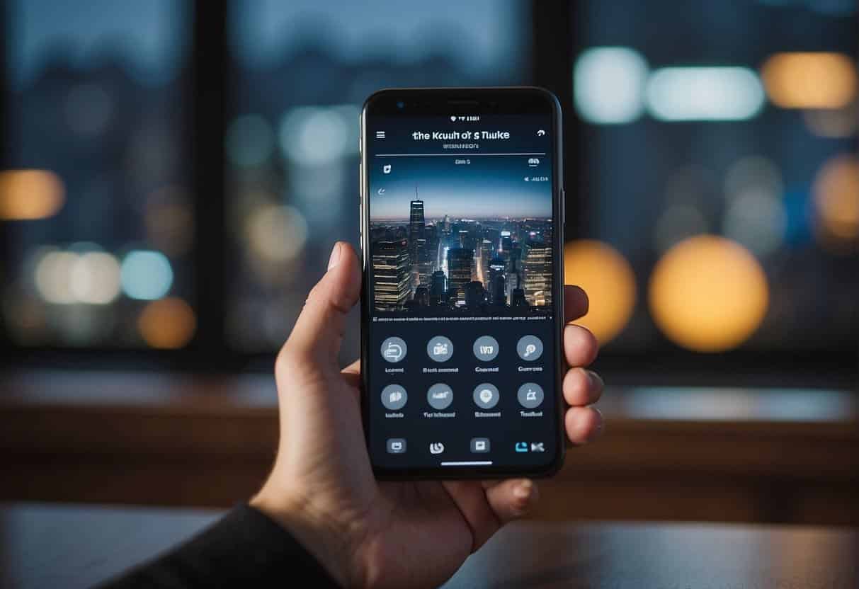 A smartphone screen displaying a website with interactive hover effects, adapting to different screen sizes