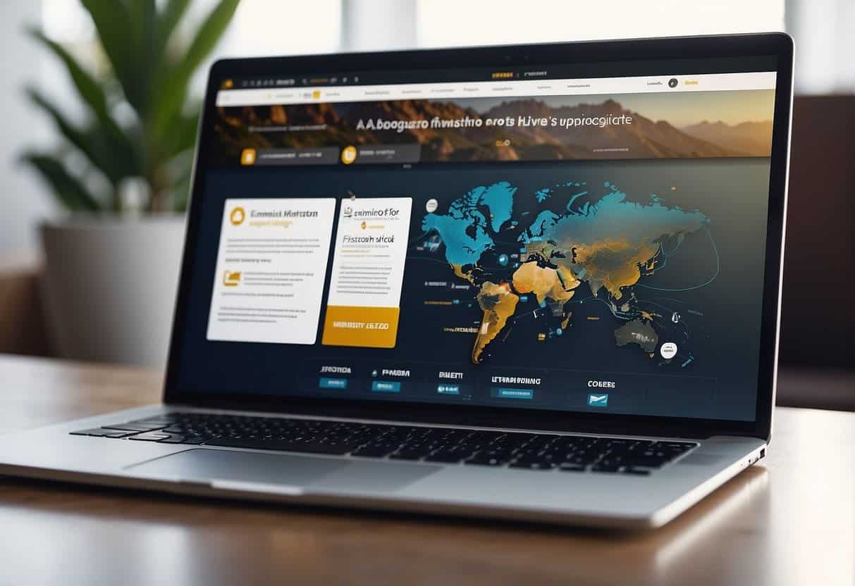 A laptop displaying a visually appealing website with clear navigation, engaging content, and strategic call-to-action buttons. A stylized infographic next to it represents the seamless integration of content marketing into web design