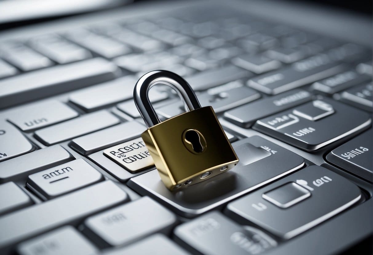 A computer screen displaying a search engine results page with a padlock symbol representing user privacy, while also showing optimized content for SEO