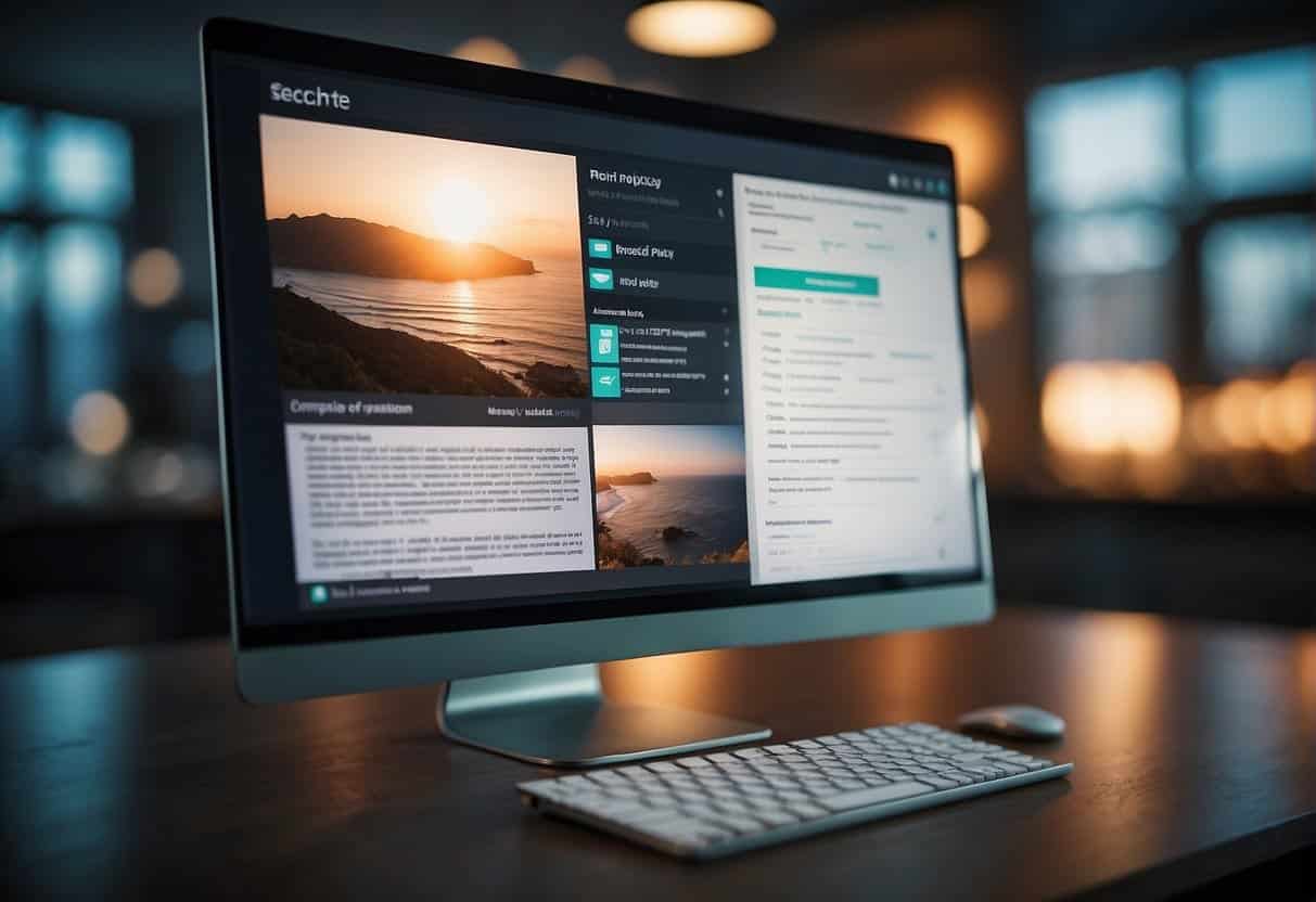 A computer screen with a search engine results page and a privacy policy overlay