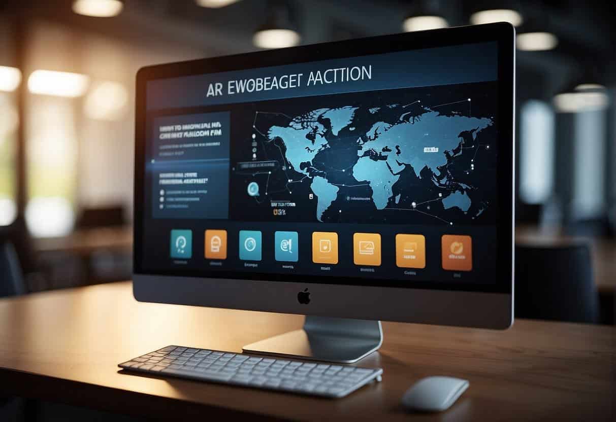 A computer screen displaying a webpage with a prominent, eye-catching call-to-action button surrounded by engaging content and clear navigation