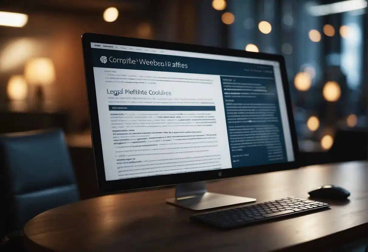 A computer screen displaying a website with clear affiliate disclosures and ethical guidelines. A legal document and code of conduct are visible in the background