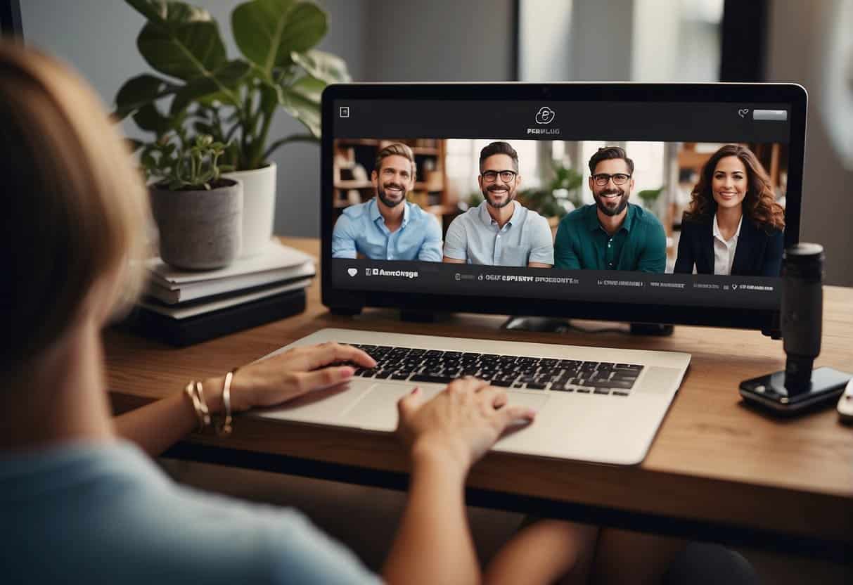 A group of influencers engage with a diverse online audience, elevating brand image and value in web marketing