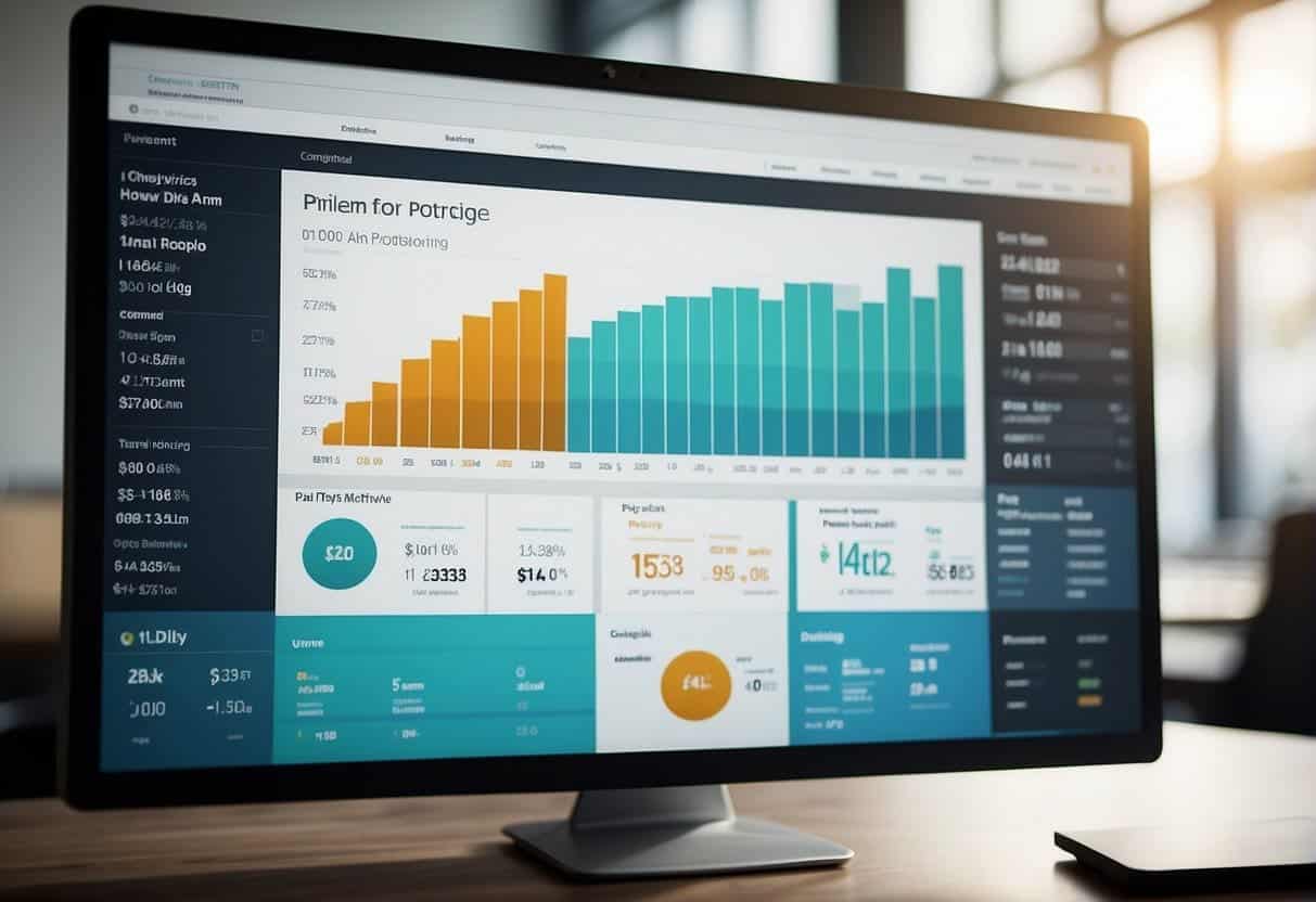 A computer screen displaying a pricing page with clear, concise information and visually appealing design. A chart or graph showing competitive positioning