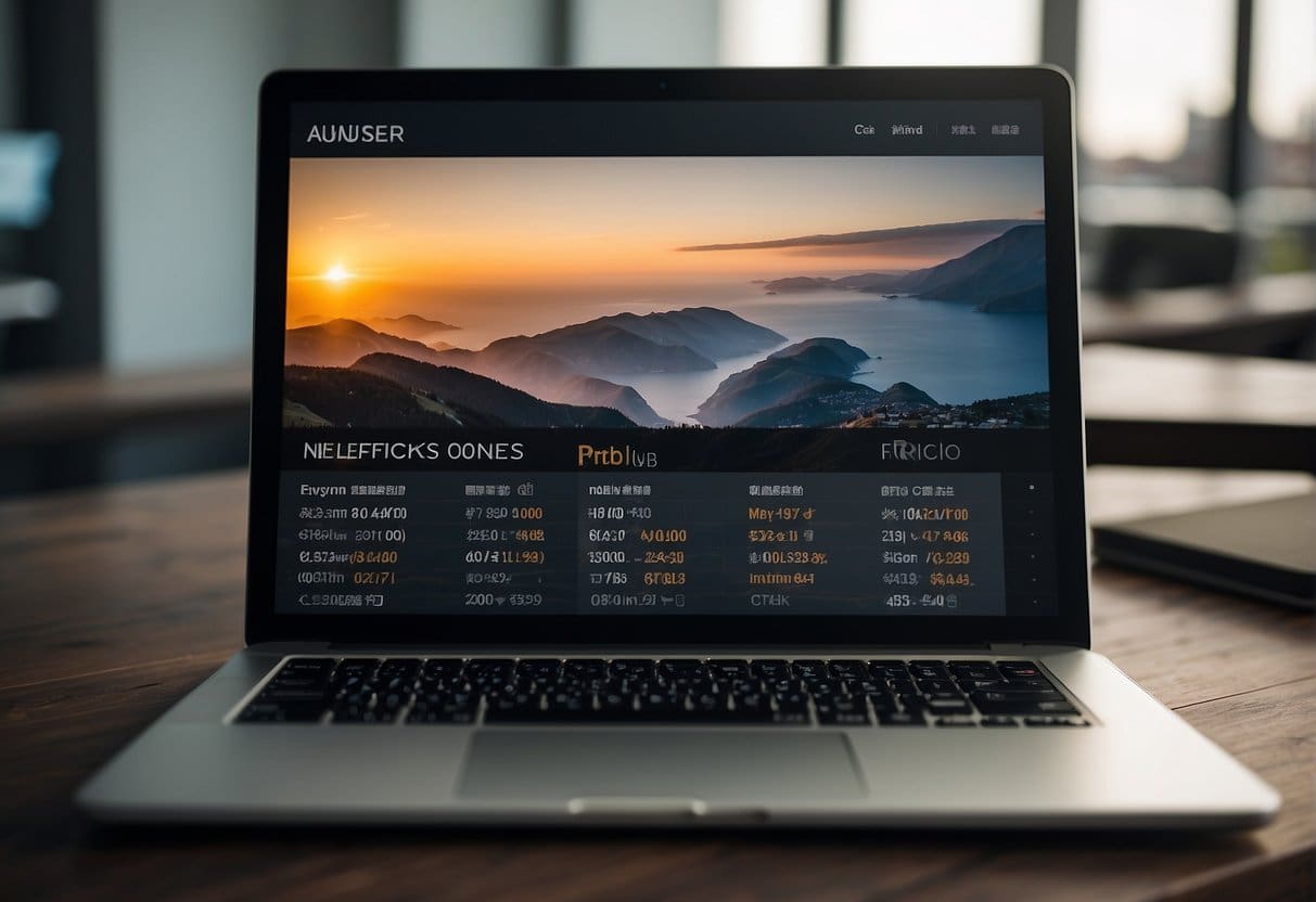 A computer screen displaying a pricing page with clear, concise text and visually appealing graphics. A table layout with options and features neatly organized