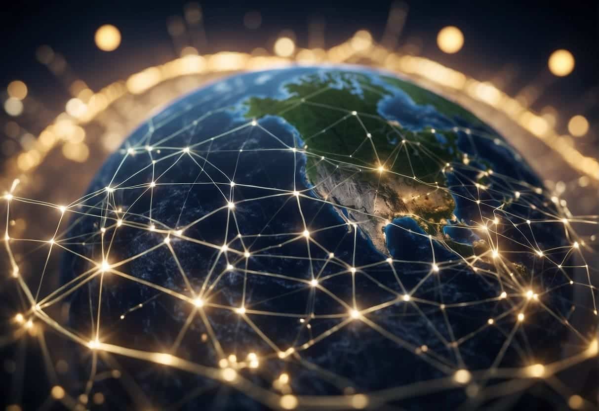 A website's reach expands across a globe, connecting with diverse customers. Its influence grows, symbolized by a web spreading across a map
