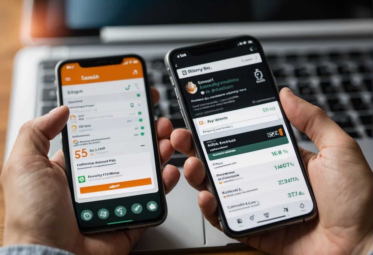 A smartphone with the SEMrush app open, showing a comprehensive guide to improving mobile SEO and user experience. The screen displays various SEO audit tools and data