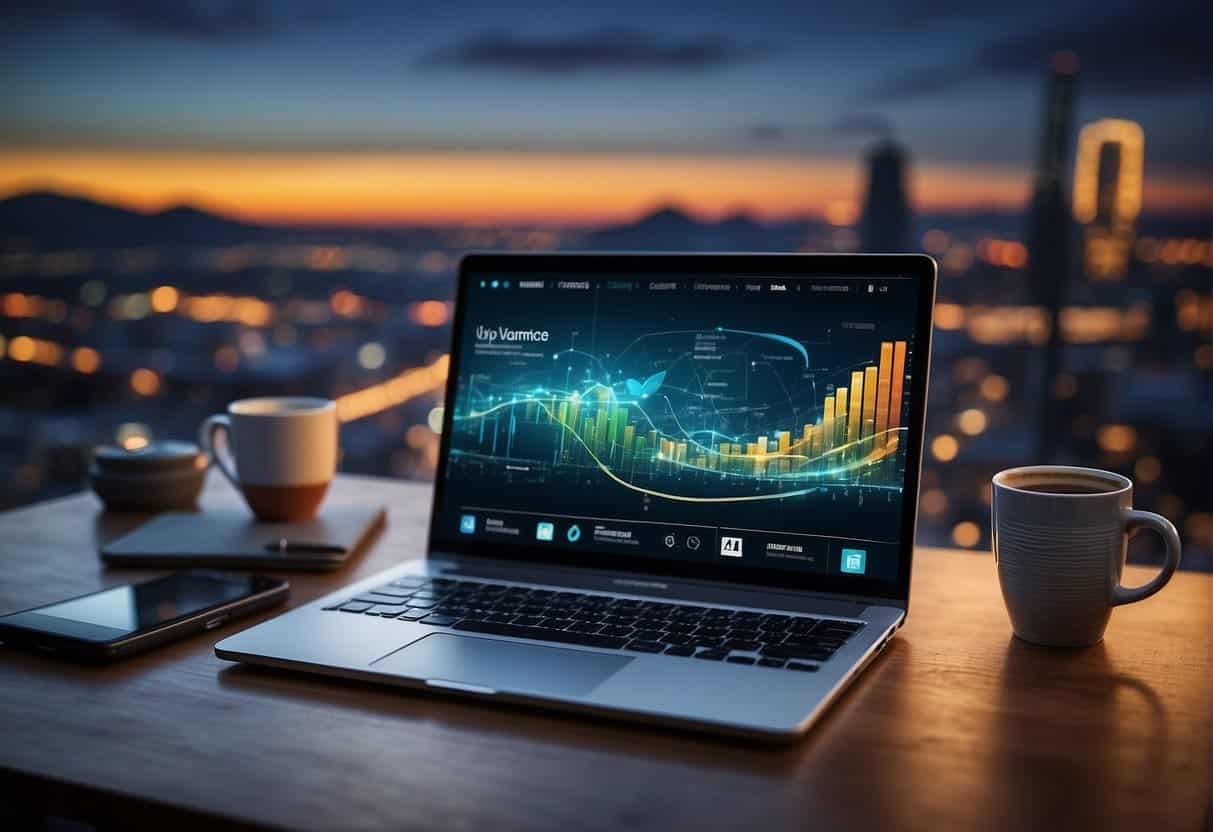 A dynamic landscape with various digital devices and tools, showcasing the evolution of web design and marketing. Vibrant colors and modern elements symbolize the future of the industry