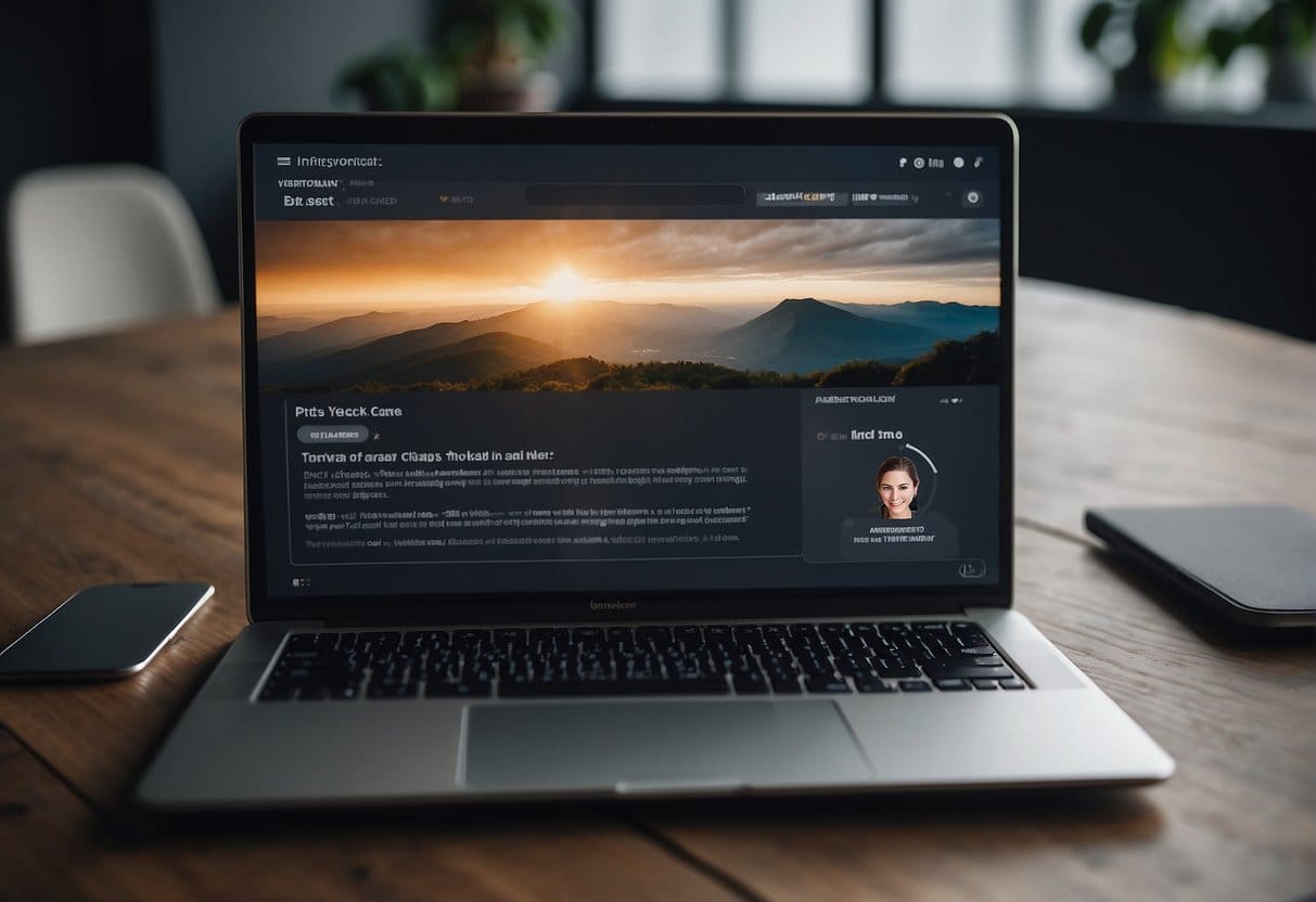Webinars to Boost Engagement - A laptop displaying a webinar with interactive chat, polls, and Q&A. Participants engage with the content, while the presenter delivers a dynamic presentation