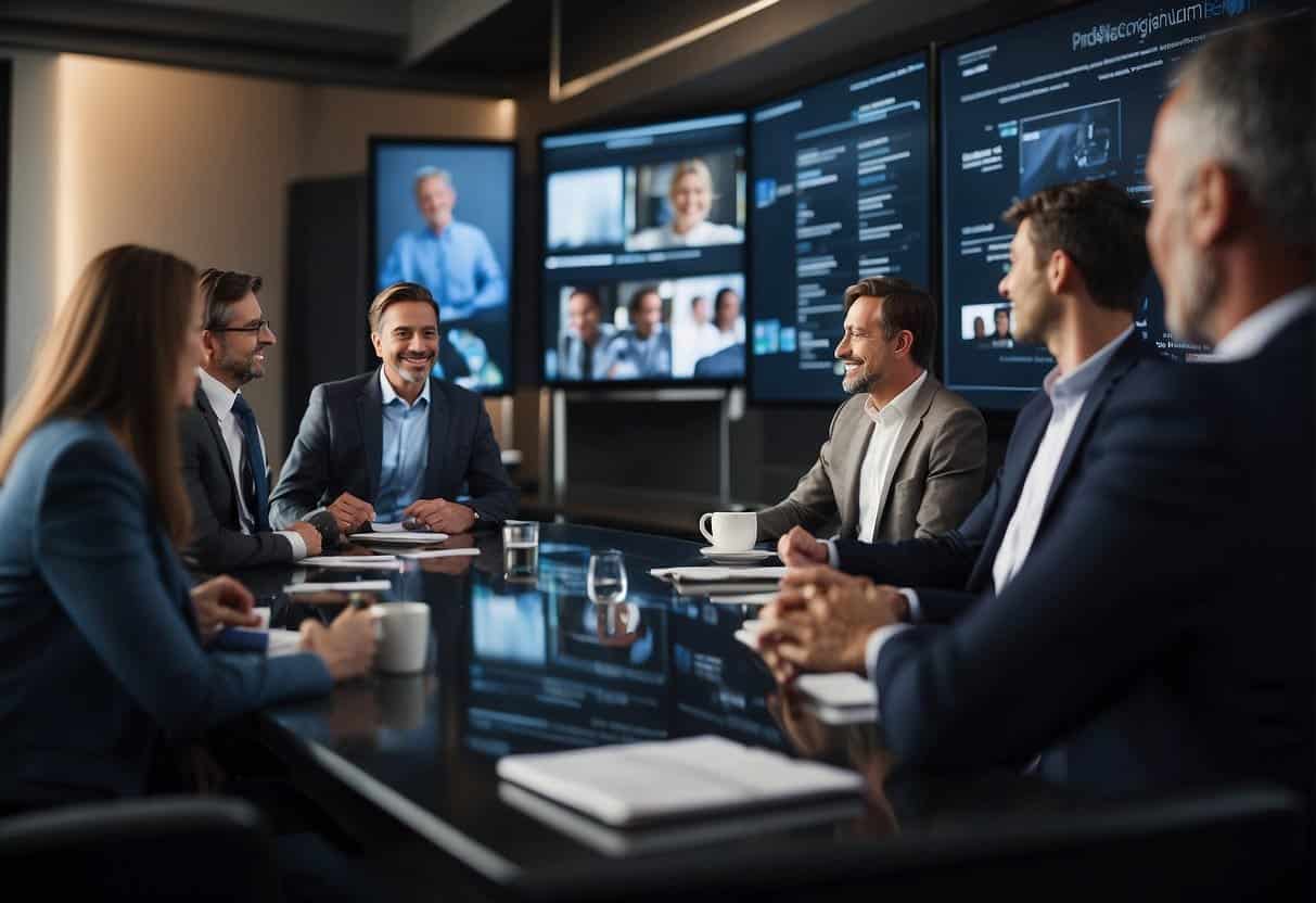 A webinar screen with engaging guest speakers and panel discussions. Visuals of interaction and engagement