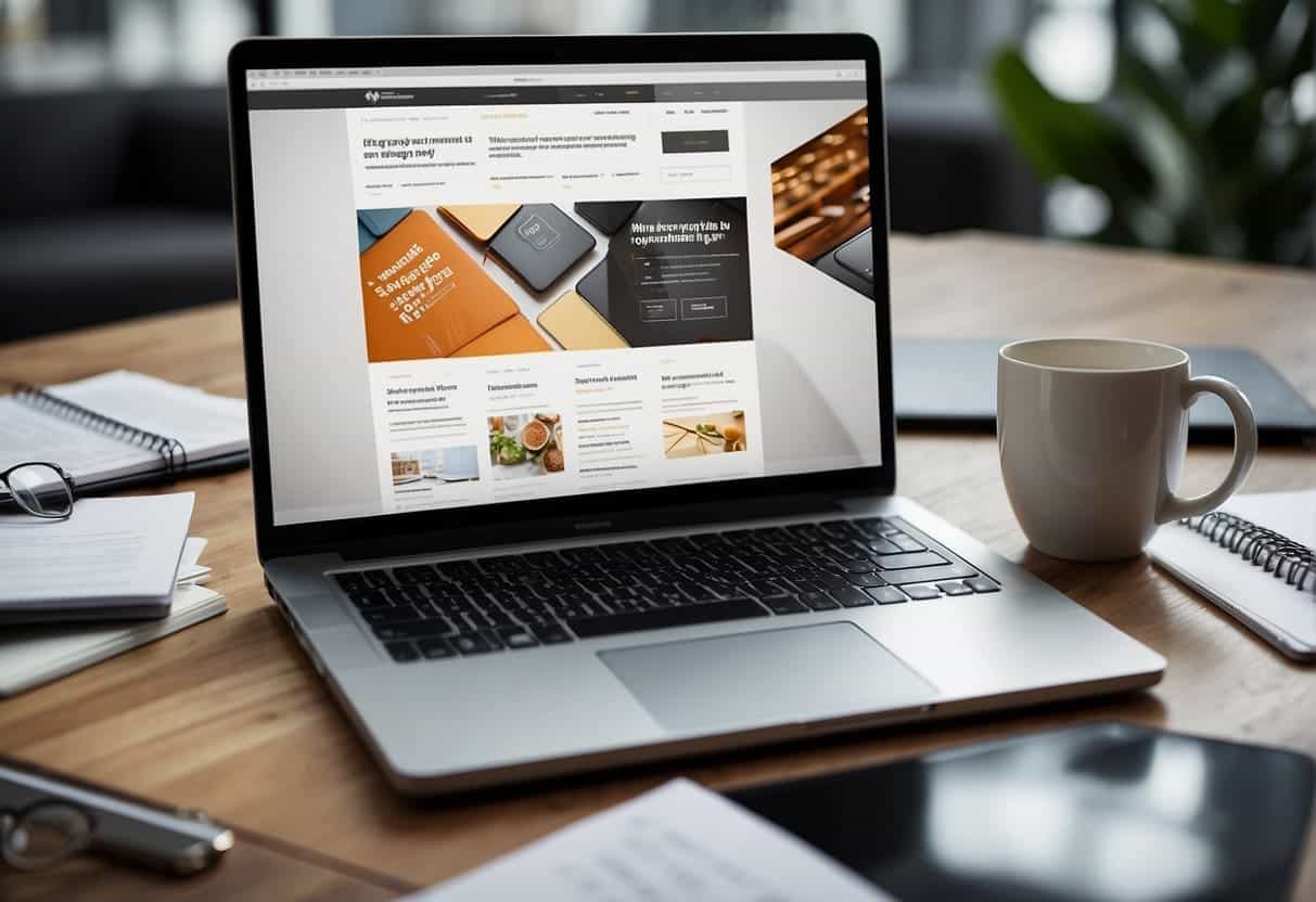 A laptop displaying a website with various micro-moments highlighted, surrounded by design sketches and notes on challenges in web design