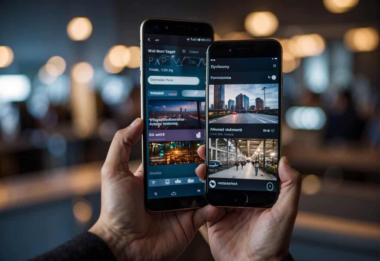 A person using a smartphone to quickly access information while navigating a website. Multiple screens with different micro-moments are displayed