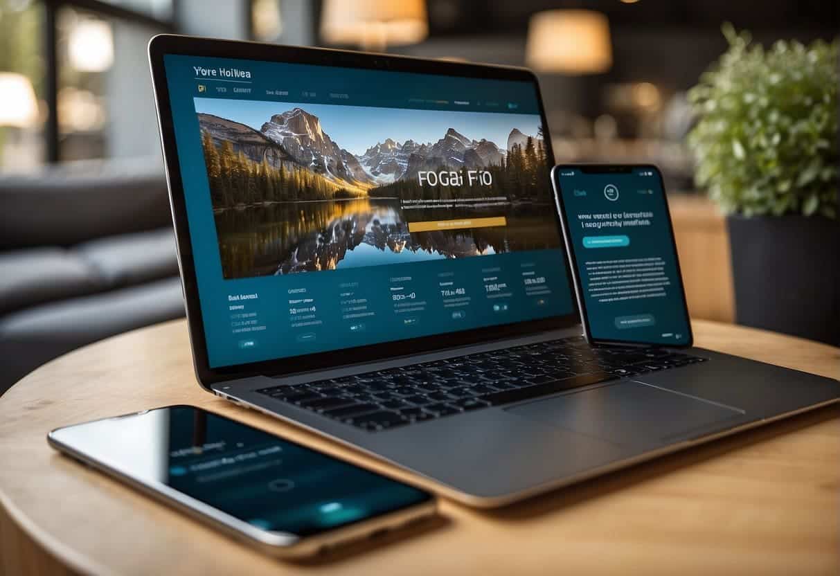 A laptop, tablet, and smartphone displayed side by side. Each device shows a well-designed FAQ page with clear headings and easy-to-read text