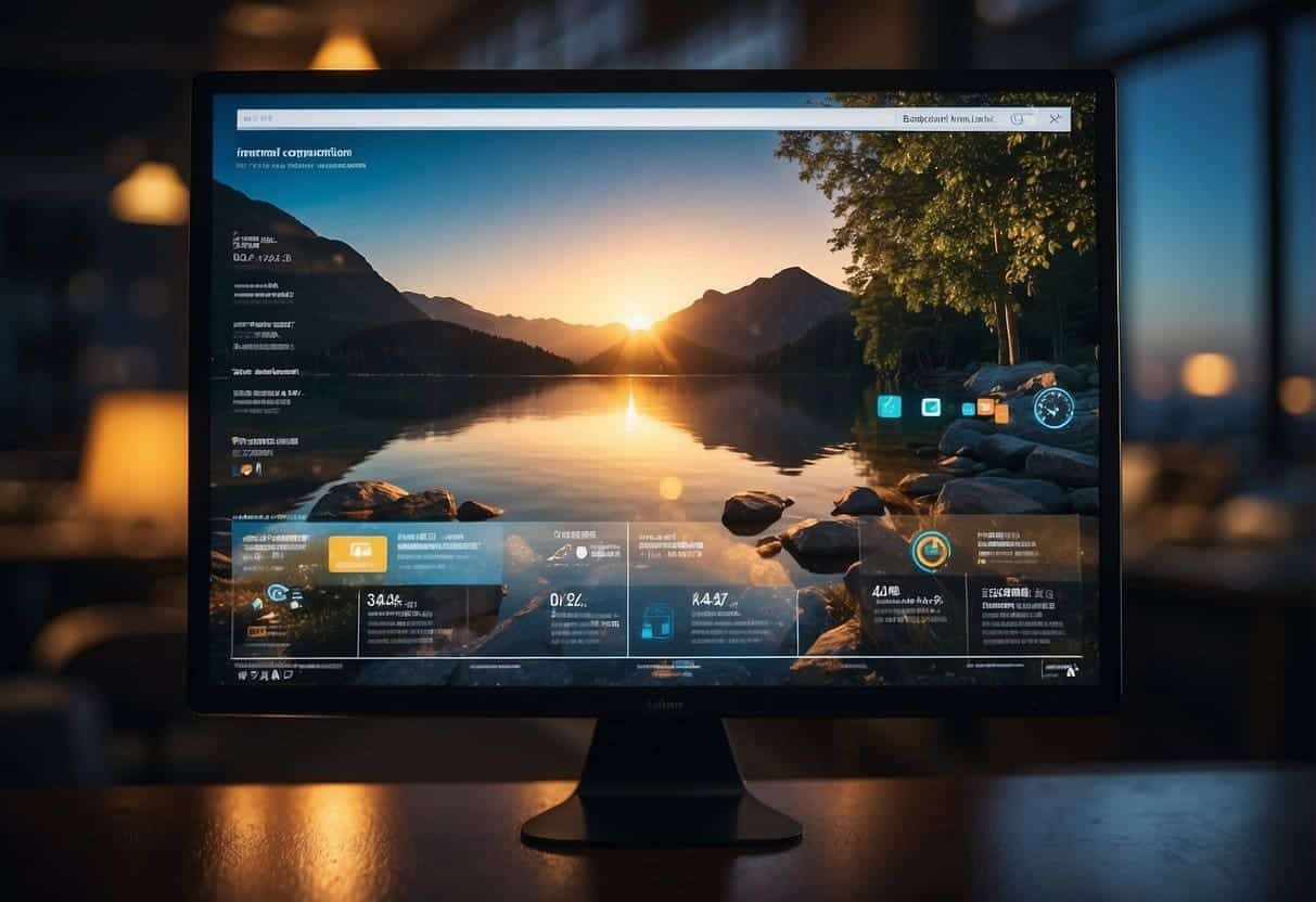 A computer screen displaying a website with clear and visible information, surrounded by symbols representing honesty and openness