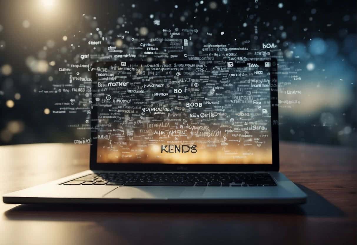 Keywords and phrases float above a web page, influencing search rankings