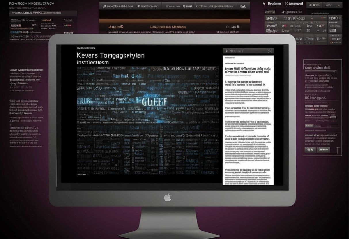 A computer screen displays a web page with carefully chosen typography. Keywords are highlighted, indicating the intersection of typography and SEO