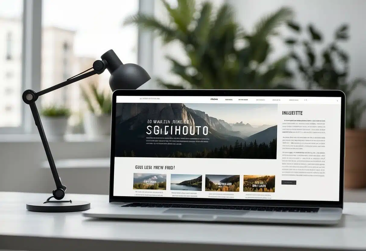 A clean, white webpage with bold, sans-serif typography. Limited color palette, with subtle pops of accent colors. Emphasis on negative space and clean lines