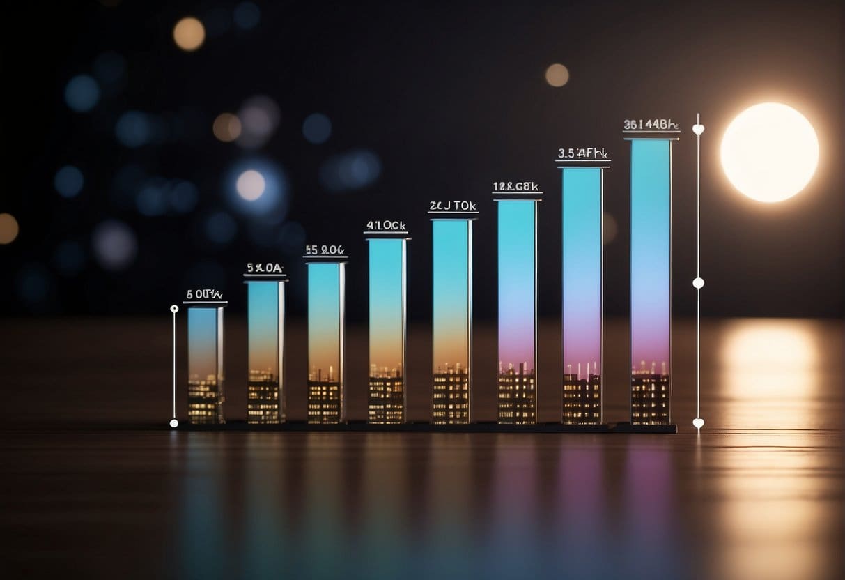 A bar graph with rising columns representing success and ROI. A spotlight shines on the graph, emphasizing its impact