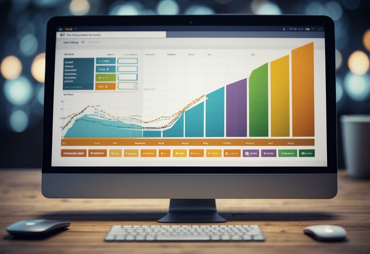 A computer screen displaying a website's analytics and SEO tools. A graph shows an upward trend, indicating improved domain authority